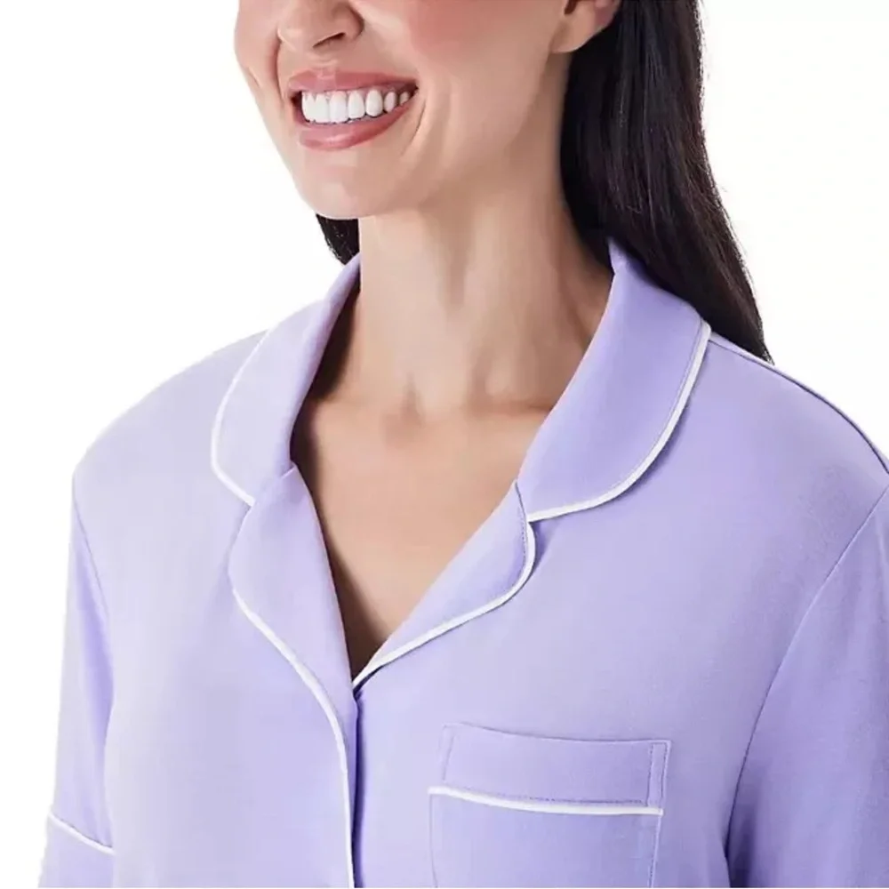 New Purple Pajama Set with Short Sleeves and Elastic Waistband New Choose Size - Picture 4 of 6